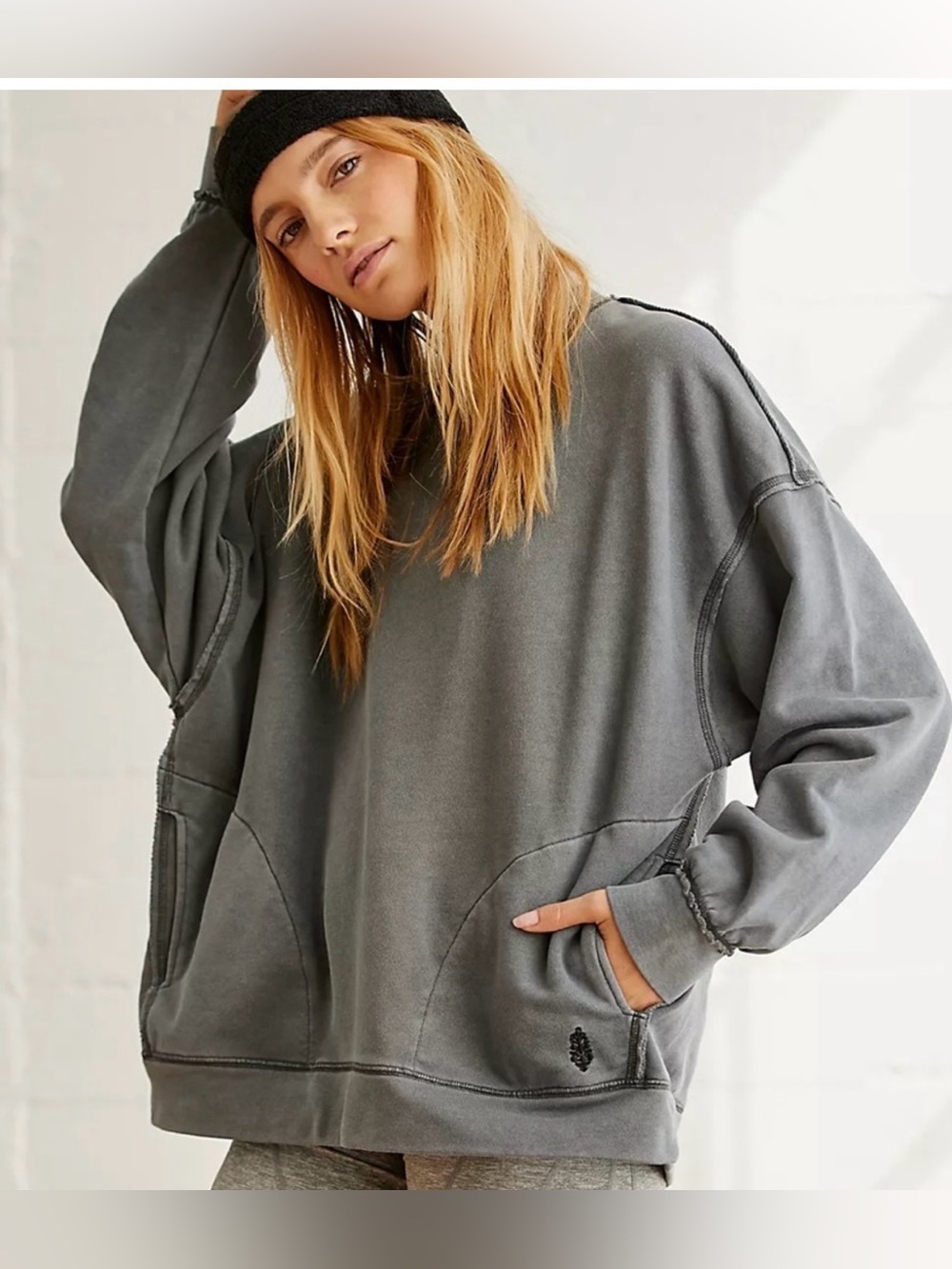 Free People Movement Solid Metti Sweatshirt in Mineral Blue , size S